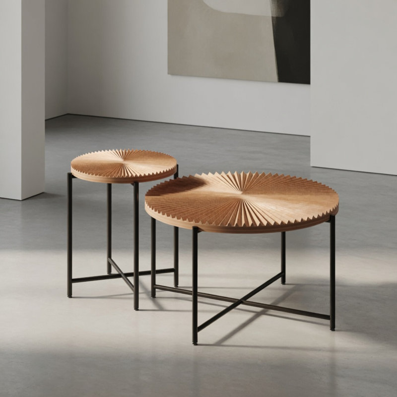 Ensemble de table basse et de table de bout 2 pièces Radial, Bois naturel / noir