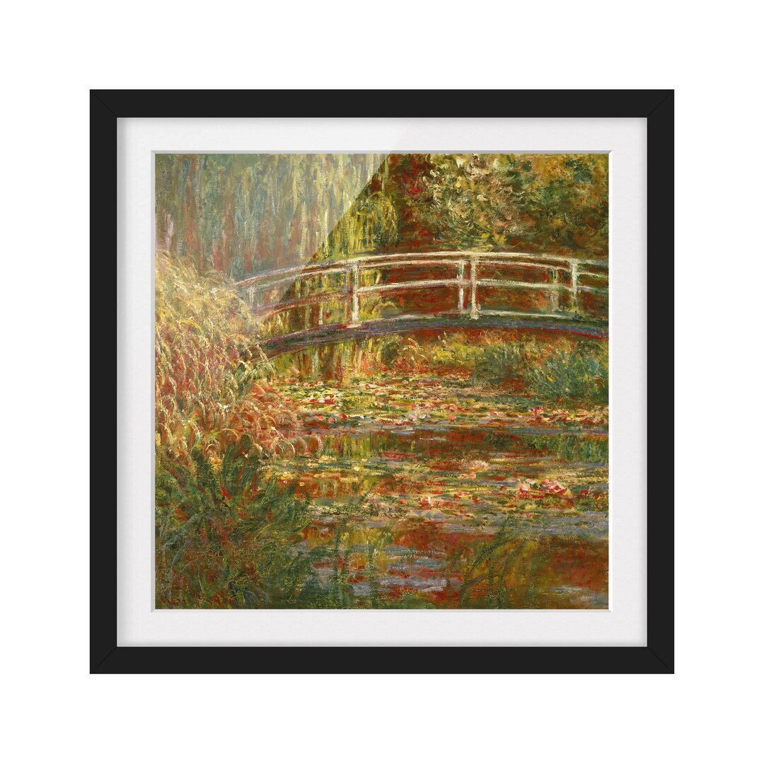 Gerahmter Kunstdruck Seerosenteich und japanische Brücke (Harmonie in Rosa) von Claude Monet