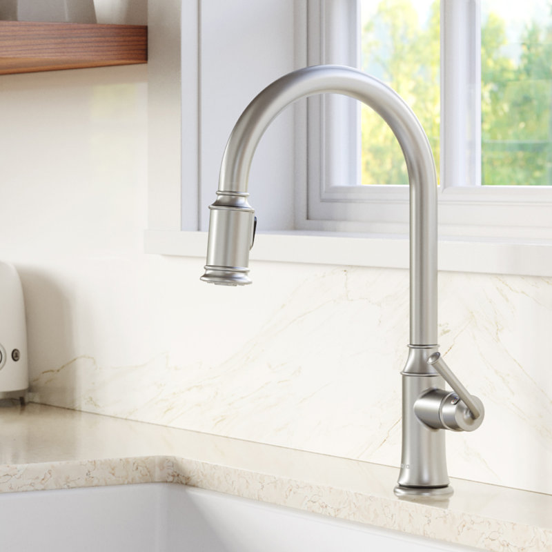 Karran Auburn Single Handle Pull Down Sprayer Kitchen Faucet, Stainless Steel