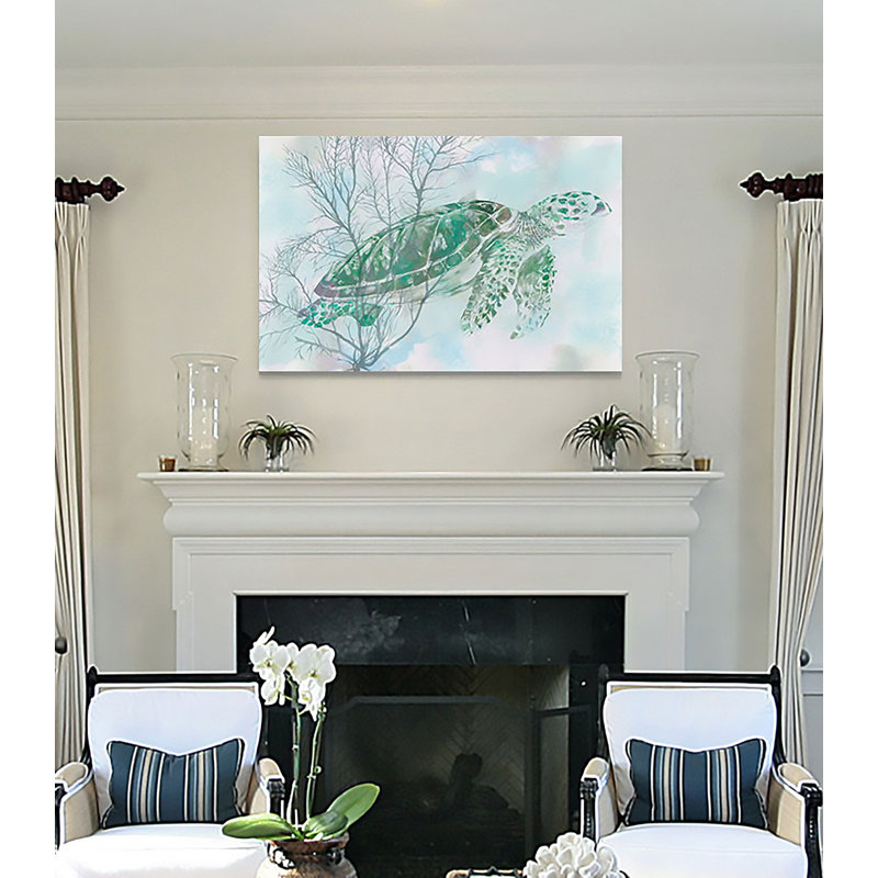 «Sea Turtle I», reproduction de peinture à l'aquarelle, H 8 po x l 12 po x P 1,5 po, Toile tendue