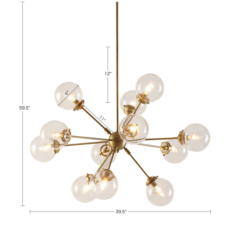 Lustre 12 lumières avec très grandes ampoules Paige, Or