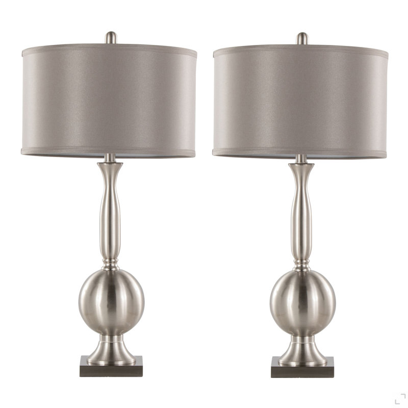 Lampe de table contemporaine en métal brossé 30 "en nickel brossé avec abat-jour gris satiné de Grandview Gallery - Ensemble de 2
