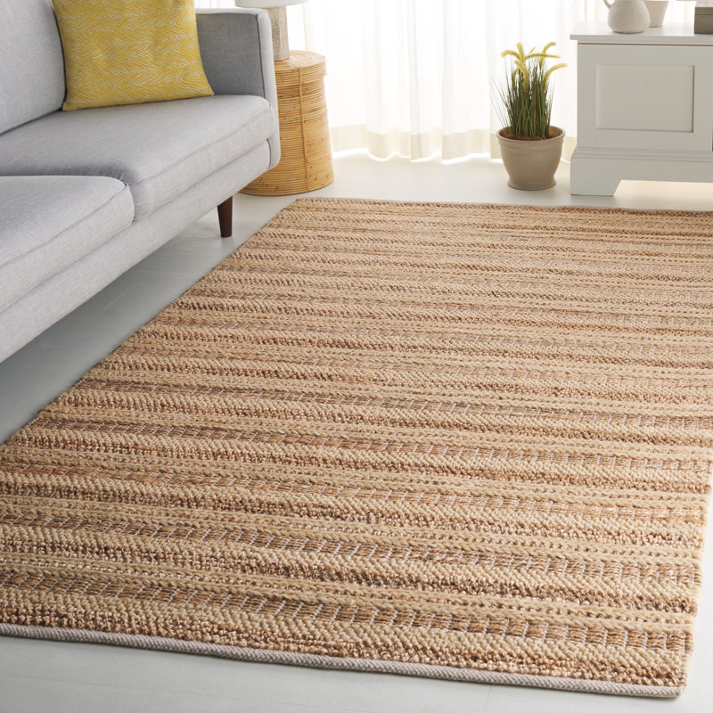 Tapis rayé en laine / jute / coton tissé à la main Edney - brun / beige, Rectangle 5 pi x 8 pi