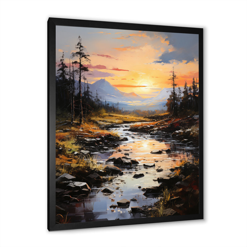 Impression sur toile, "Lama Romantic River Landscape Représente I", Cadre photo noir, H 20 po x l 12 po x P 1 po