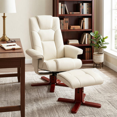 HOMCOM Reclining Armchair with Footstool and Adjustable Backrest, Cream