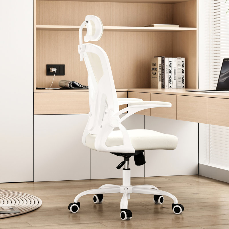 Fauteuil de bureau ergonomique en filet avec support lombaire réglable et bascule 120 - blanc pour ordinateur de bureau