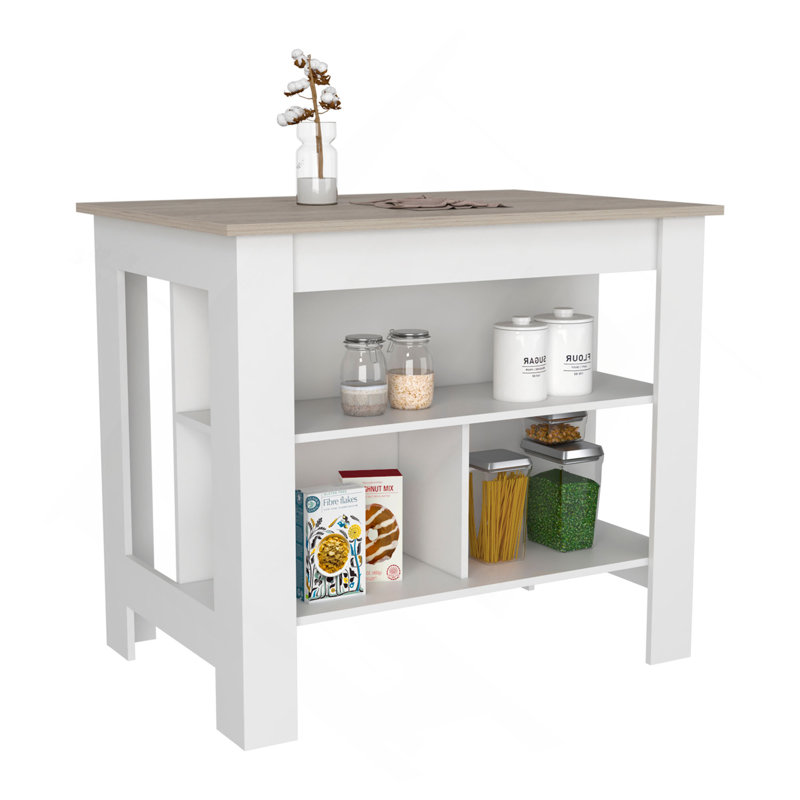 Îlot de cuisine antibactérien, trois tablettes, quatre pieds, 27.5" H x 27.5" W x 40.5" D