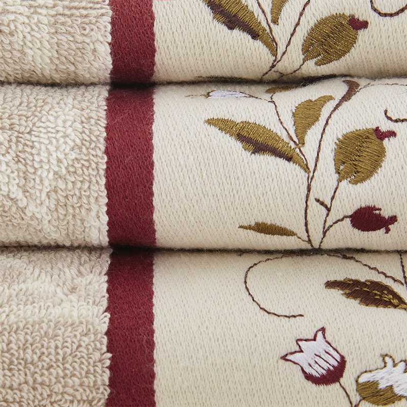 Embroidered Cotton Jacquard 6 Piece Towel Set, Red