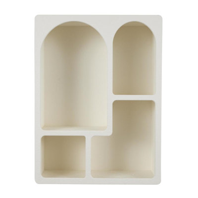 Cream Wooden Geometric 4 Cubby Room Wall Shelf with Arched Block Shapes