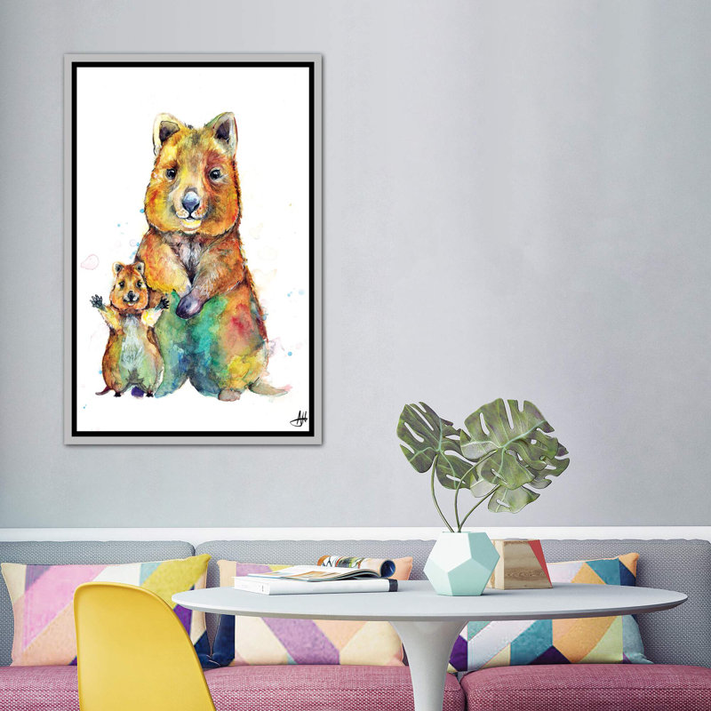 Art encadré pour enfants Qwazy Quokkas, H 60 po x l 40po x P 1,5 po, Toile avec cadre argenté