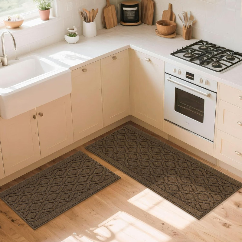 Ensemble de 2 tapis de cuisine lavables (20 po x 30 po + 20 po x 48 po), Brun