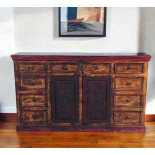 72" Brown Solid Wood Ten Drawer Buffet Table with Two Doors