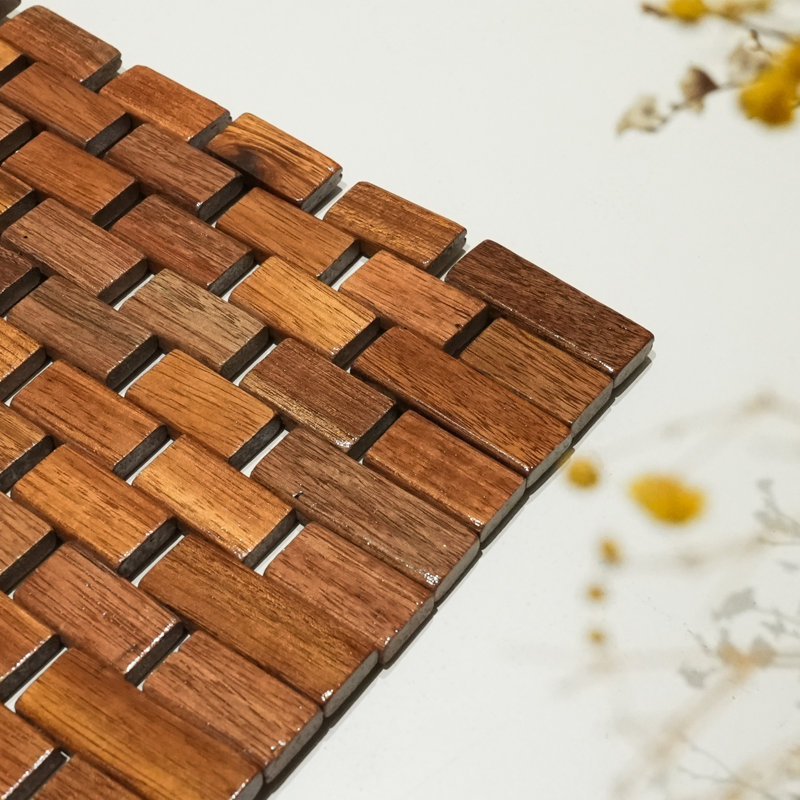 Solid Teak Wood Foldable Shower Mat - Non-slip & Quick Drying Anti-skid Bath Mat