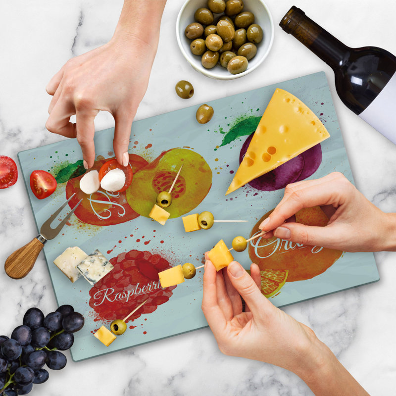 Ambesonne Fruit Cutting Board Large Size Peach Raspberry and Plum Multicolor