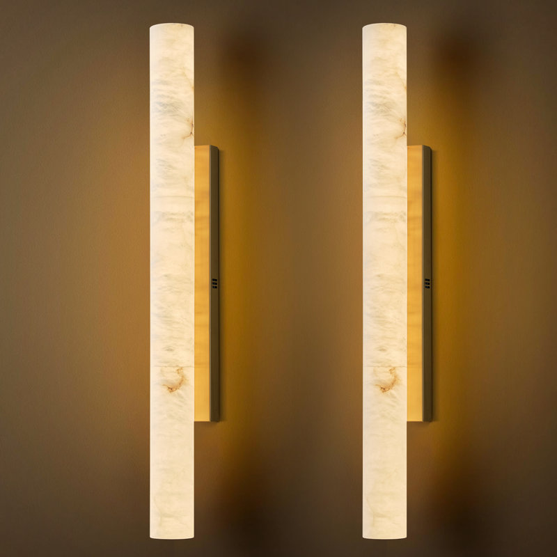 Castilla 2- Light Bathroom Mirror Wall Sconces Wallchiere with Alabaster Shade, Gold