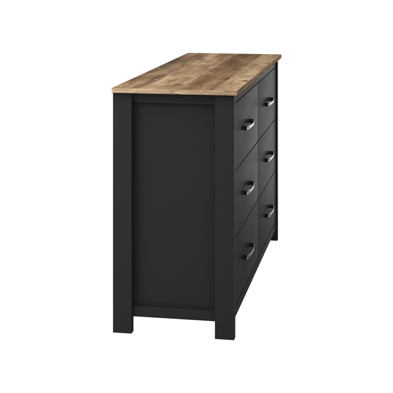 Commode 6 tiroirs Allysyn, Noir / chêne noueux