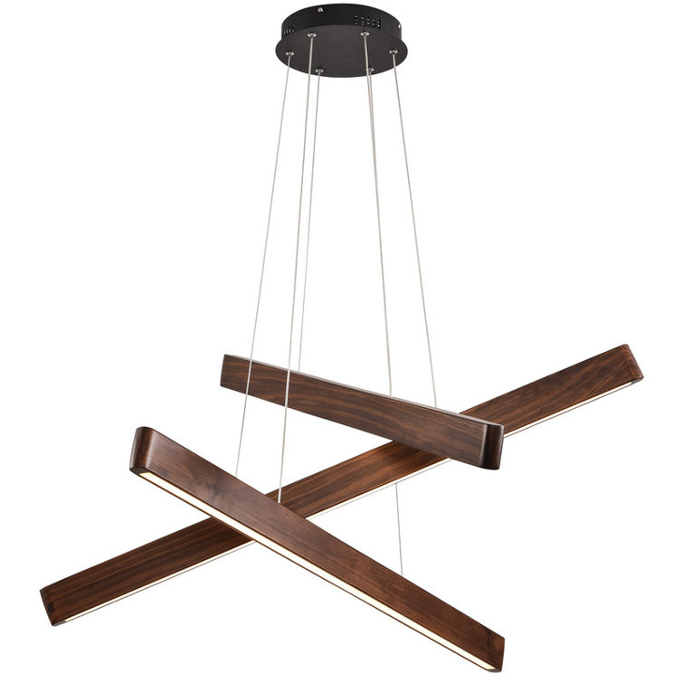 3-Light Wooden Linear Pendant Light Suitable for Living Room Dining Room Kitchen Island Walnut Color 3000K is Dimmable