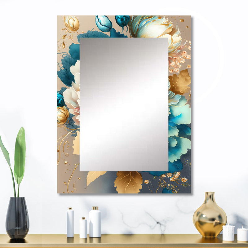Vibrant Floral Bunch II - miroir floral, miroir mural décoratif traditionnel, impression d'art en métal, 32 po x 24 po