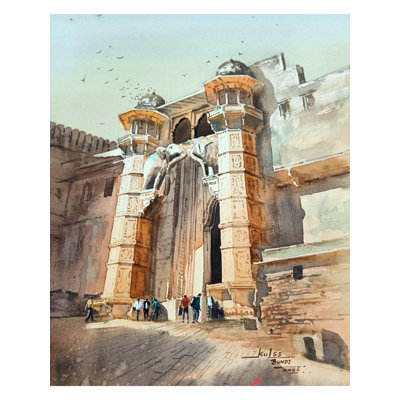 Hathi Pole Bundi | Aquarelle de Kulwinder Singh