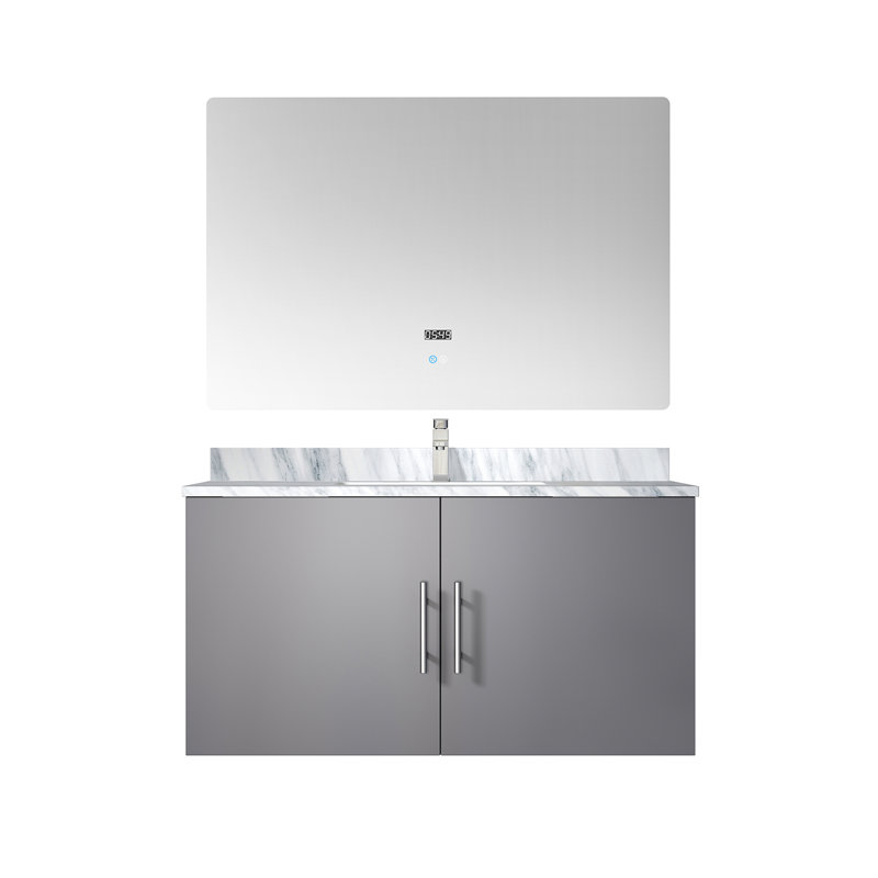 Meuble-lavabo gris foncé de 36 po x P 22 po, surface et robinet en marbre, miroir à DEL et meuble-lavabo élégant de 36 po 22 D, robinet supérieur, charme durable