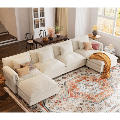 Canapé modulaire en U 6 pièces modulaire en forme de U 6 pièces avec pouf-chenille amovible - tissu beige
