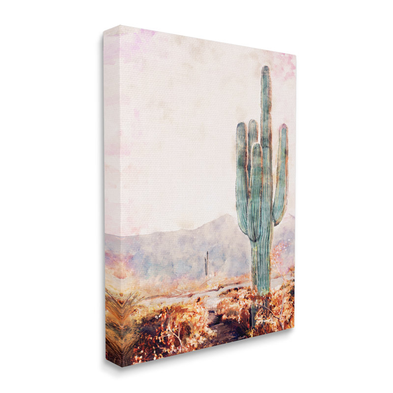 Cactus debout sur fond blanc, Toile tendue, H 16 po x l 20 po