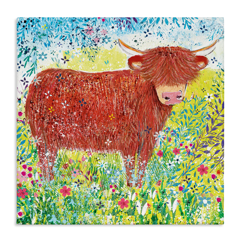 Toile fantaisiste Highland Cow, conception de Clare Tupper, H 17 po x l 17 po