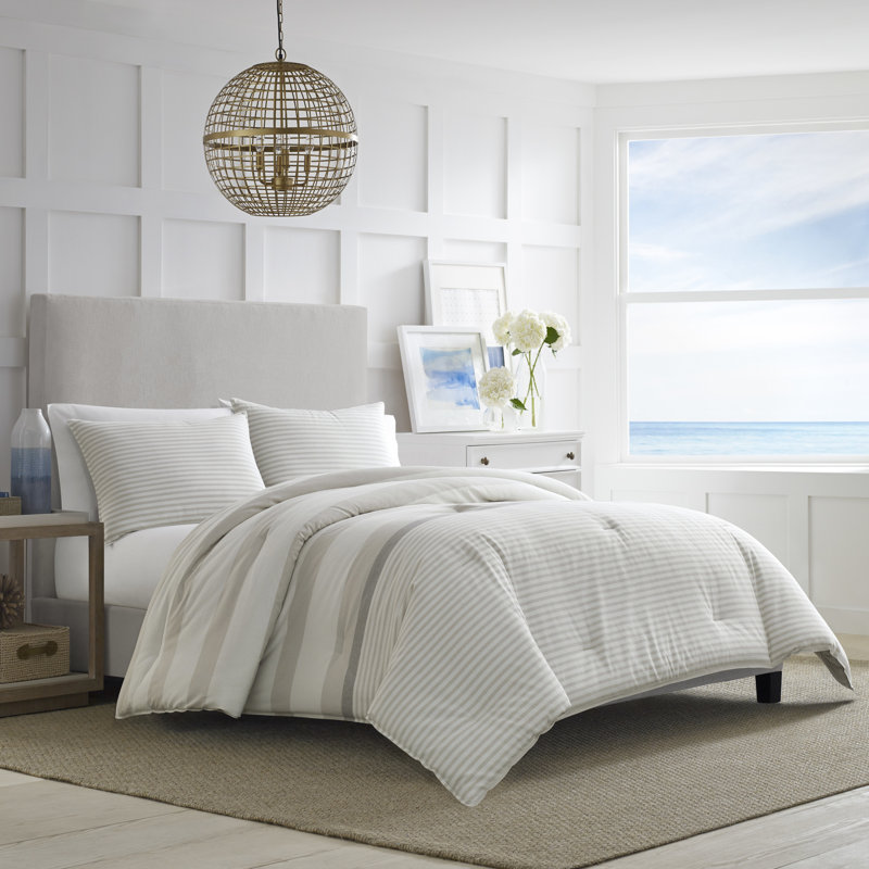 Nautica Saybrook Cotton Reversible Beige Comforter Set, King Comforter + 2 King Shams