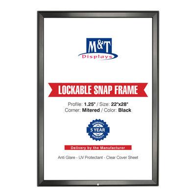M&T Displays Premium 24x36 Lockable Snap Poster Frame | Black Aluminum Front Loading Wall Mounted Picture & Sign Holder with Key | Anti-Glare Cover for Secure Display in Offices, Retail, Restaurants