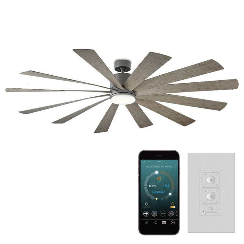 Windflower 12 - Blade LED Windmill Ceiling Fan with Wall Control and Light Kit Included, Graphite with Weathered Gray Blades