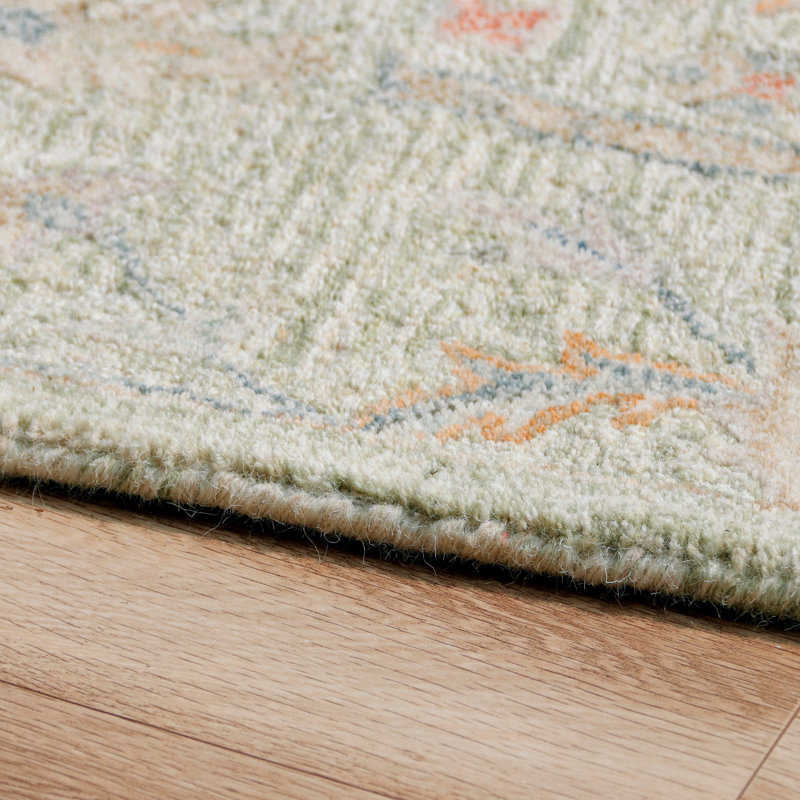 Floral Hand Tufted Wool Rug Cream Green Taupe