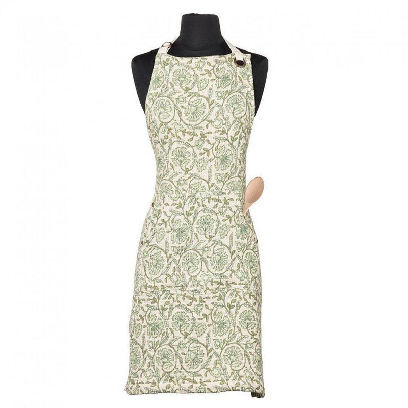Green And White Floral Apron
