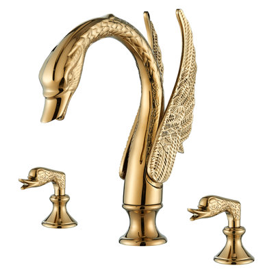 Bathroom Faucet-Luxury Swan Shape Sink Faucet 2 handle for Modern Bathroom Design-Deck Mounted Dual Handle Basin Tap- Unique Brass Bird Faucet