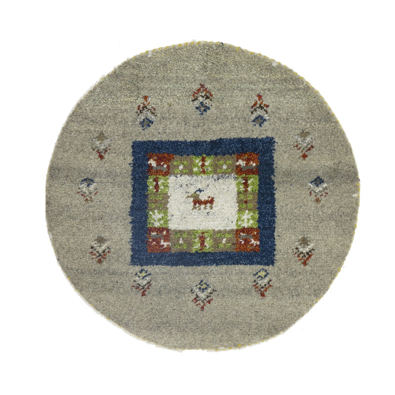 Tapis oriental Indo-Gabbeh en laine 2 x 2 Greige Tribal