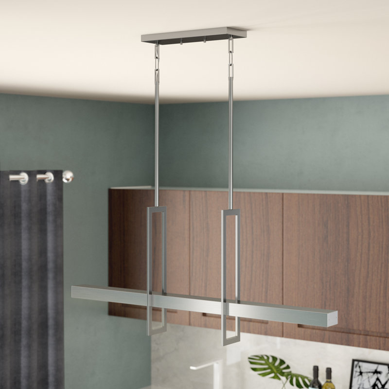 Luminaire suspendu rectangulaire pour îlot de cuisine à trois lumières à DEL Saedi, Nickel brossé