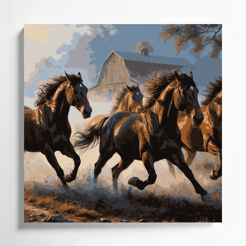 «Farm Farm Horses», art mural sur toile brune, H 12 po x l 12 po