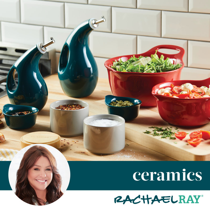 Red Ceramic Nesting Mixing Bowl Set with Pour Spouts