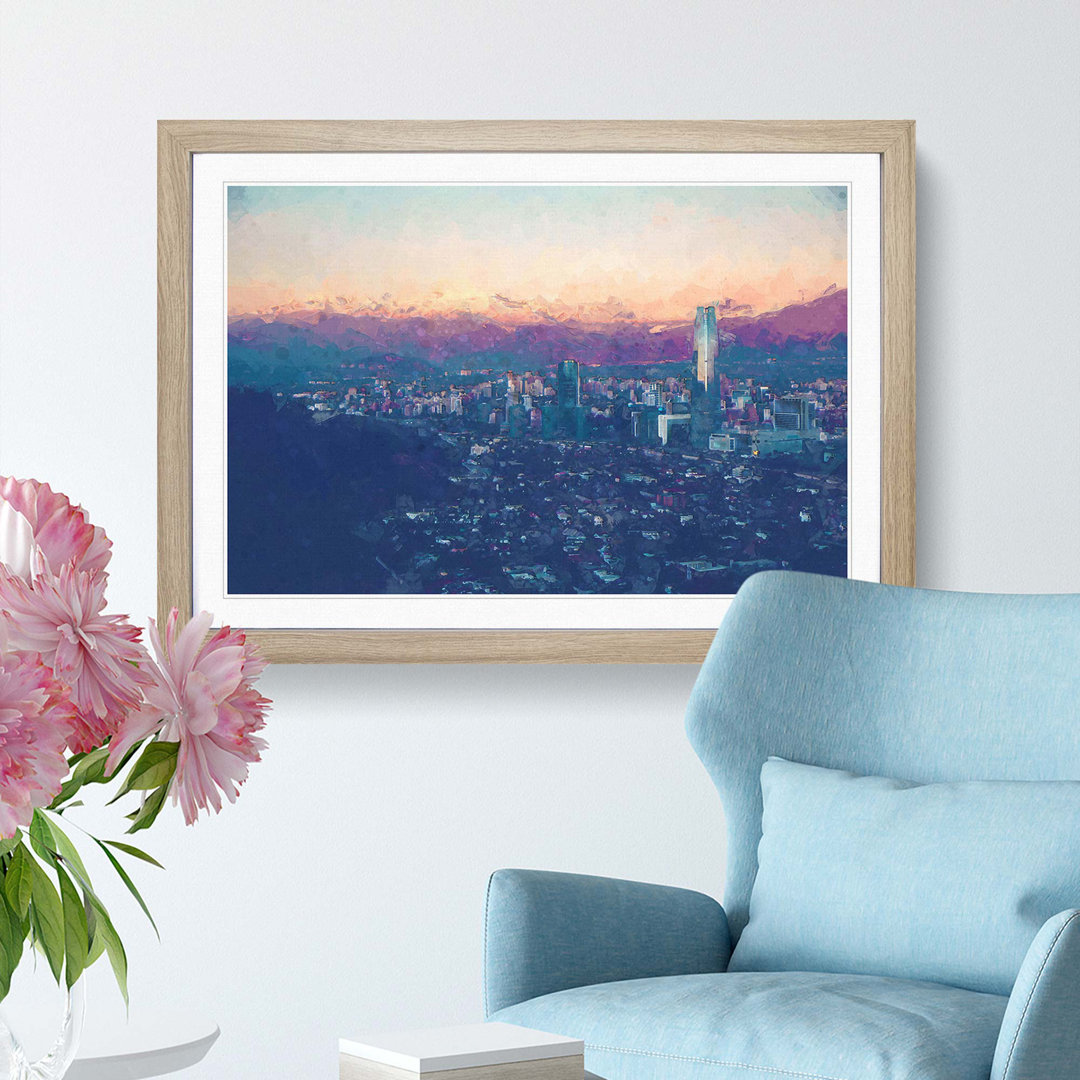 Santiago Skyline in Chile in Abstract - Picture Frame Graphic Art Print