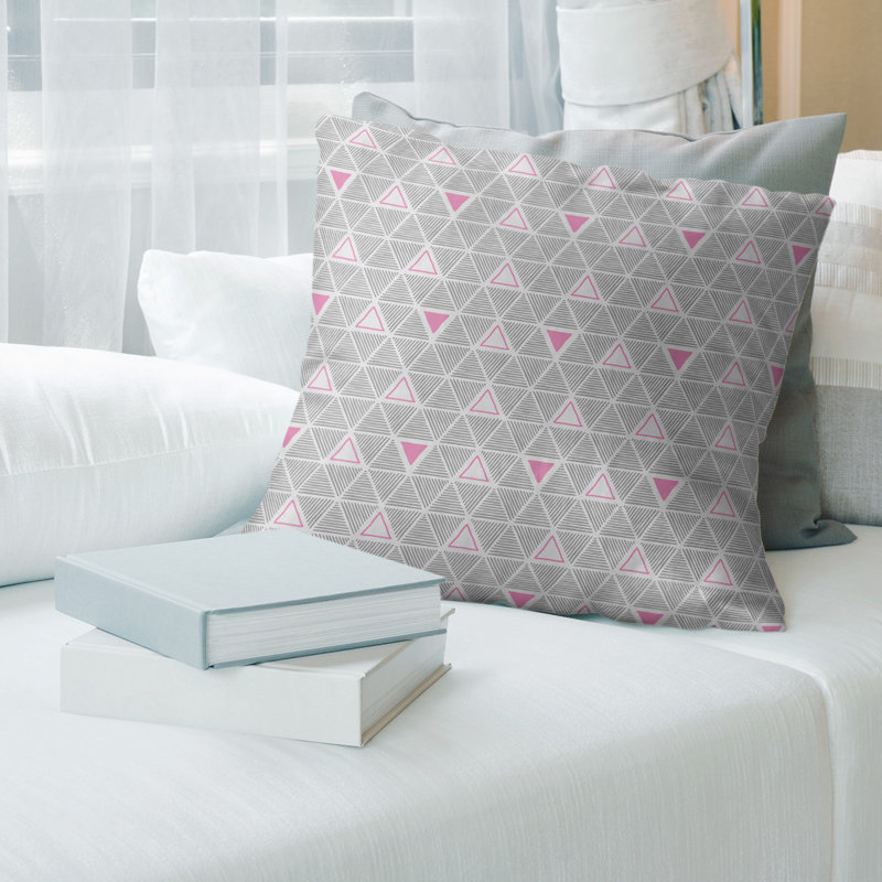 Triangles dessinés à la main Coussin décoratif, 20 po x 20 po, Accent rose, Faux lin