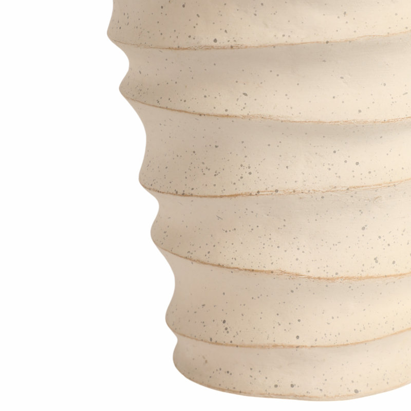 Decorative Textured Ribbed Table Vase with Chiseled Design for Home Decor - Sculptural Tall Flower Vase for Shelf or Kitchen Accent - Ivory and Tan