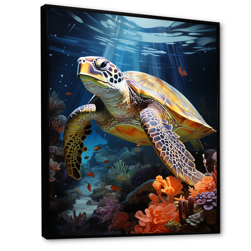 Décoration murale Dreamy Marine Encounter - Tortue, Cadre flottant noir, H 32 po x l 24 po x P 1 po