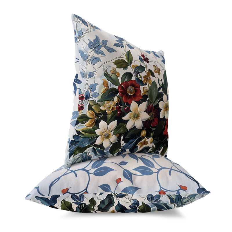 Coussin décoratif intérieur / extérieur Vineyard Petals, H 16 po x l 16 po, Bleu / Vert