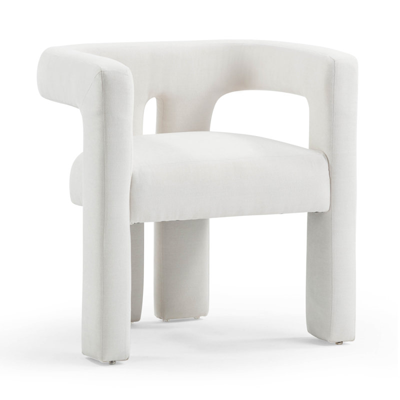 Handcrafted White Velvet Barrel Arm Chair