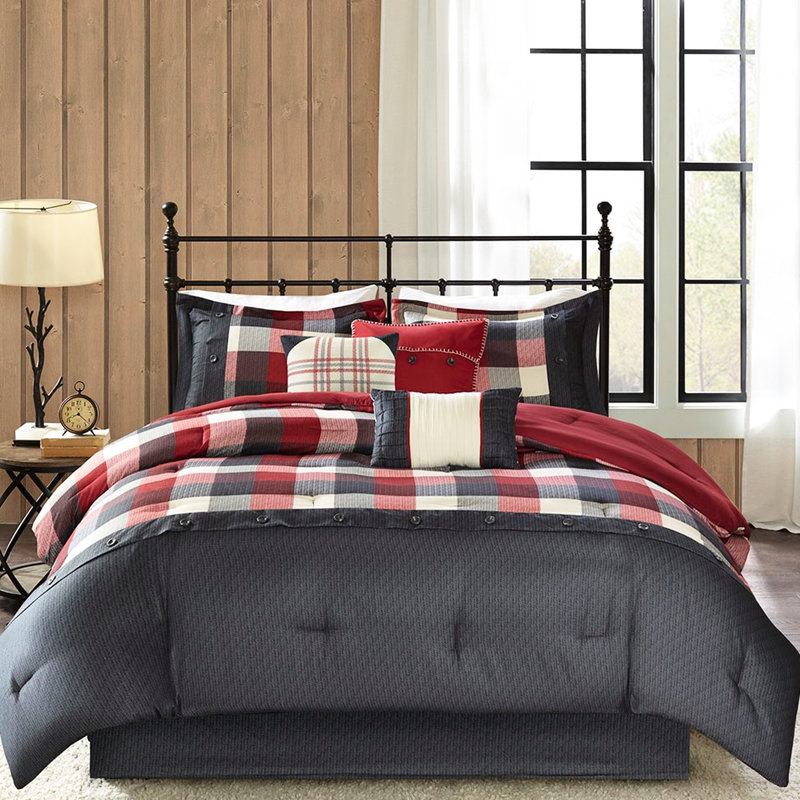 Édredon 7 pièces à chevrons rouge très grand - Tissu écossais Buffalo, Rouge