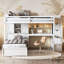 Lit simple mezzanine avec rangement, bureau et escalier d'aspect blanc avec tablettes-1577083092