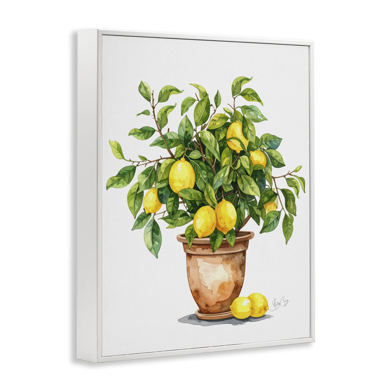 Giclée encadrée de citronnier en pot, design par Shelly Craig, H 30 po x l 24 po, Encadrement giclée blanc côtier