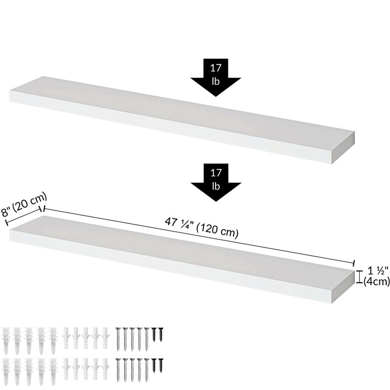 Miami 48" W x 8" D Floating Shelves Set with Invisible Wall Mount Brackets, White