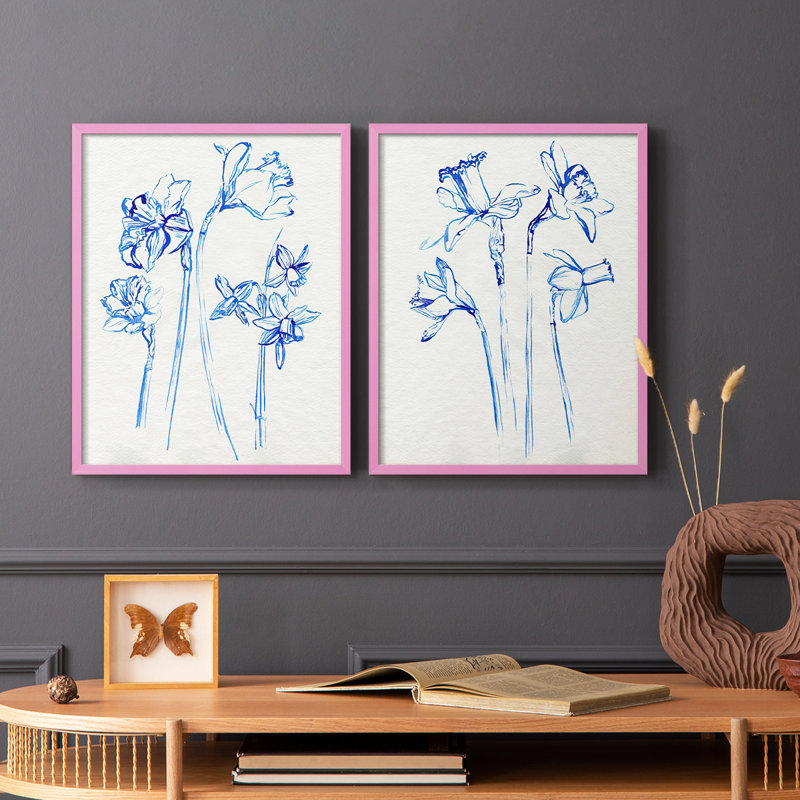 Inky Daffodils I - reproduction encadrée de qualité supérieure - prête à être accrochée - aucun clou requis - aucun clou requis