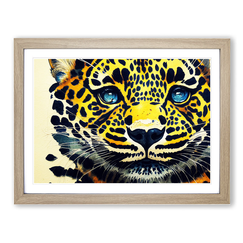 Watercolour Leopard Vol.2 - Single Picture Frame Print, 25cm H x 34cm W x 2cm D, Oak