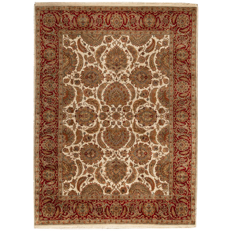 Tapis ivoire et rouge noué à la main de haute qualité
